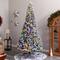 9.5ft. Pre-Lit Flocked British Columbia Mountain Fir Artificial Christmas Tree, Multicolor Globe Bulbs